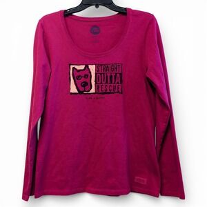 Life is Good Straight Outta Rescue Dog Long Sleeve Crusher M Berry Red Adopt